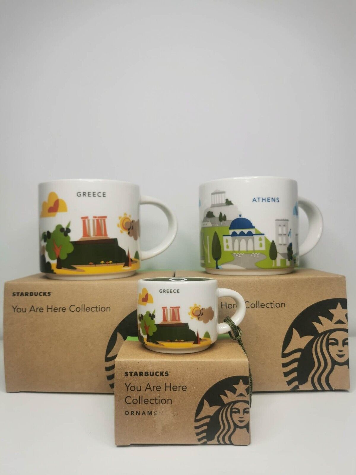Starbucks® You Are Here Greece, Athens Mug & Greece Espresso Ornament Set new 