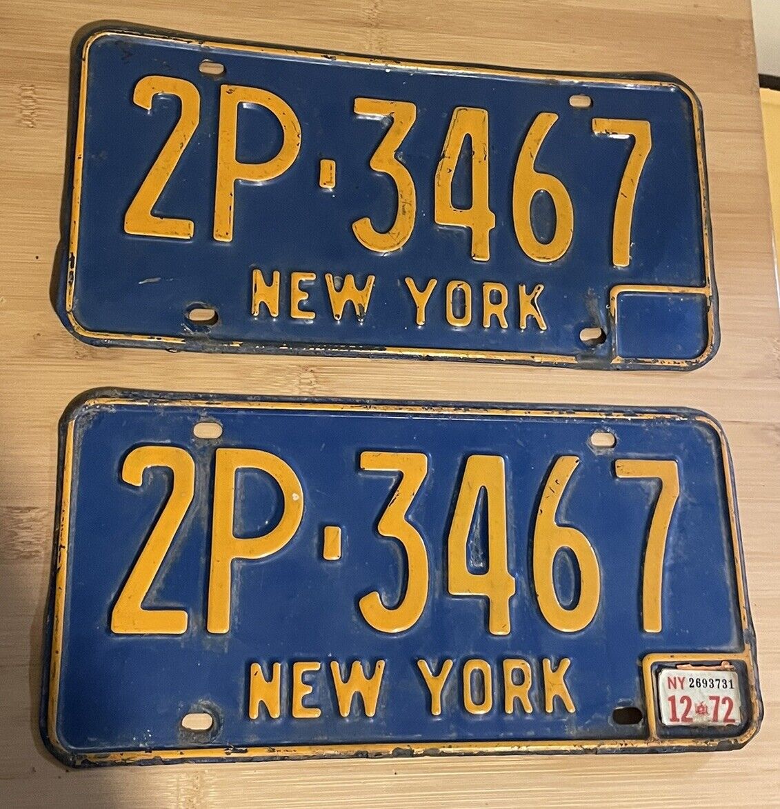 1972 New York Blue License Plate Pair YOM DMV CLEAR 