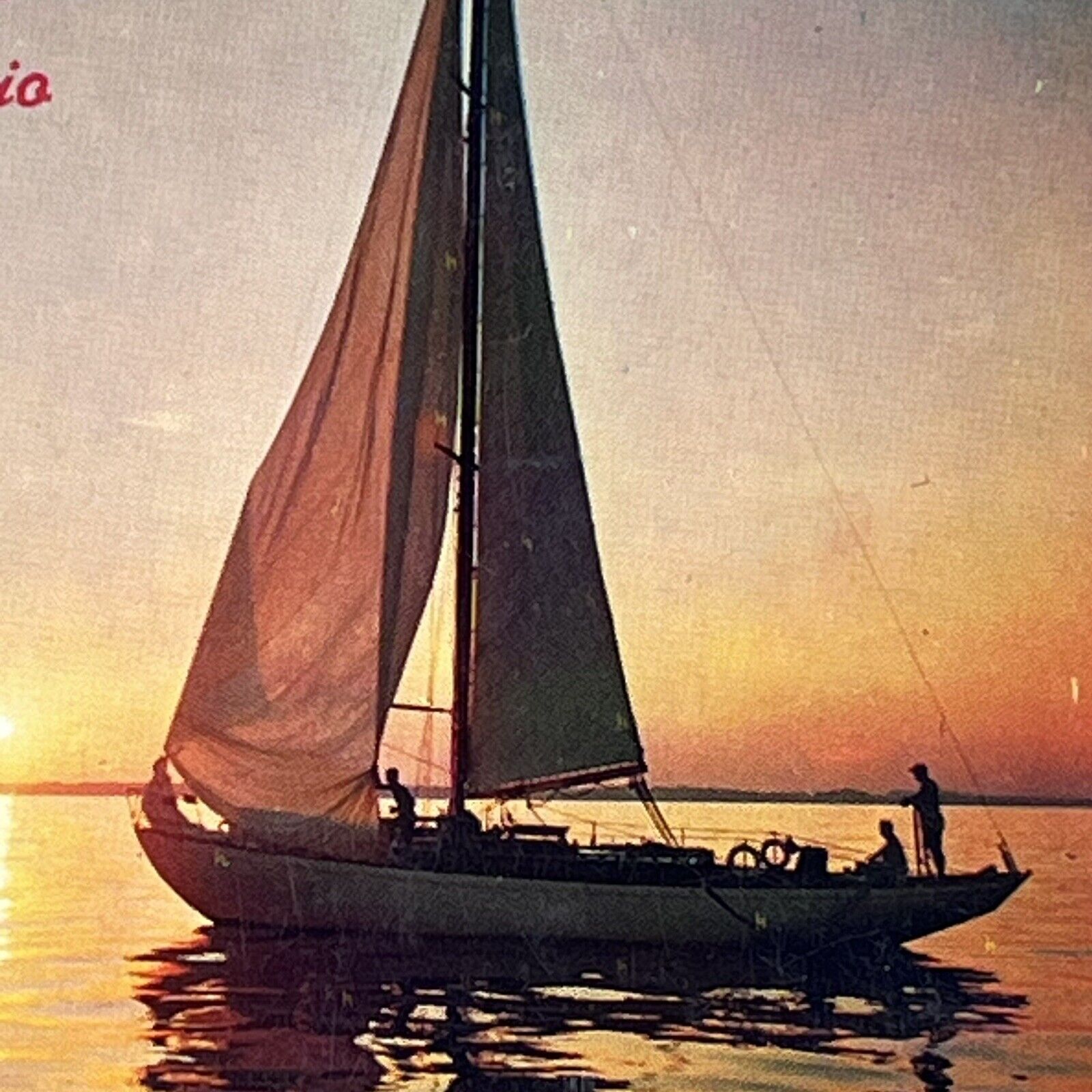 Vintage Ashtabula, OH Postcard Greetings Boat on Lake Sunset Ohio Unposted