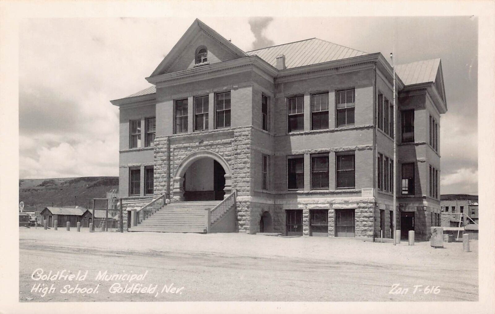 RPPC Goldfield NV Nevada Gold Mining Town High School Photo Postcard D20