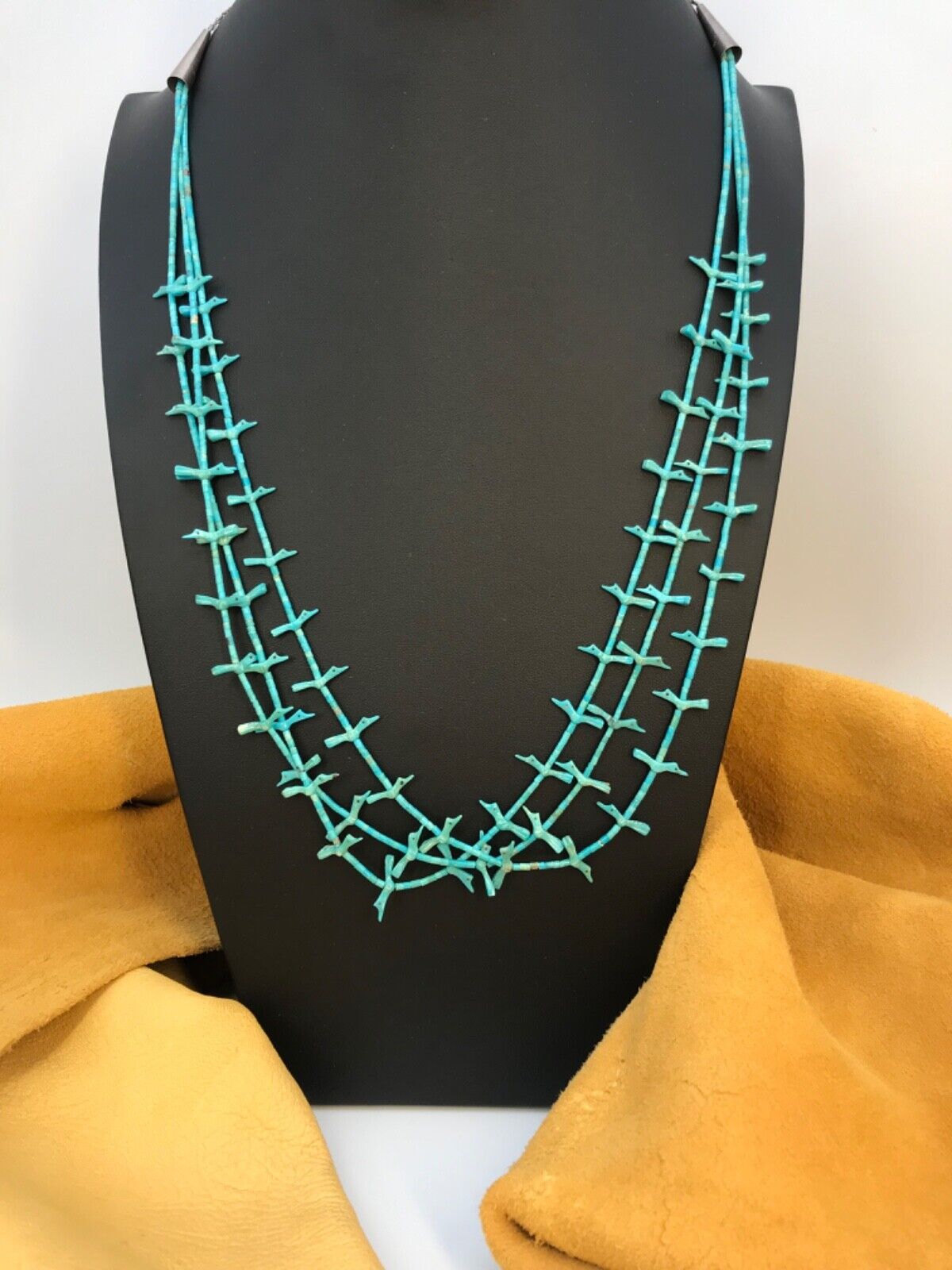 VNT ZUNI FETISH NECKLACE Fine TURQUOISE BIRD CARVINGS 925 chain EXCEPTIONAL  31\