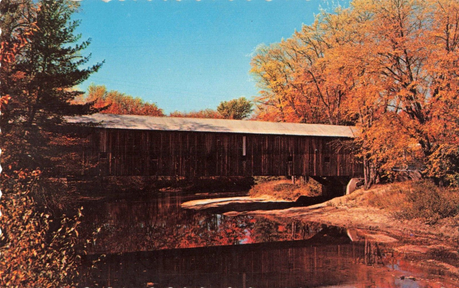 West Ossipee NH, Whittier Covered Bridge, Bear Camp, Vintage Scalloped Postcard