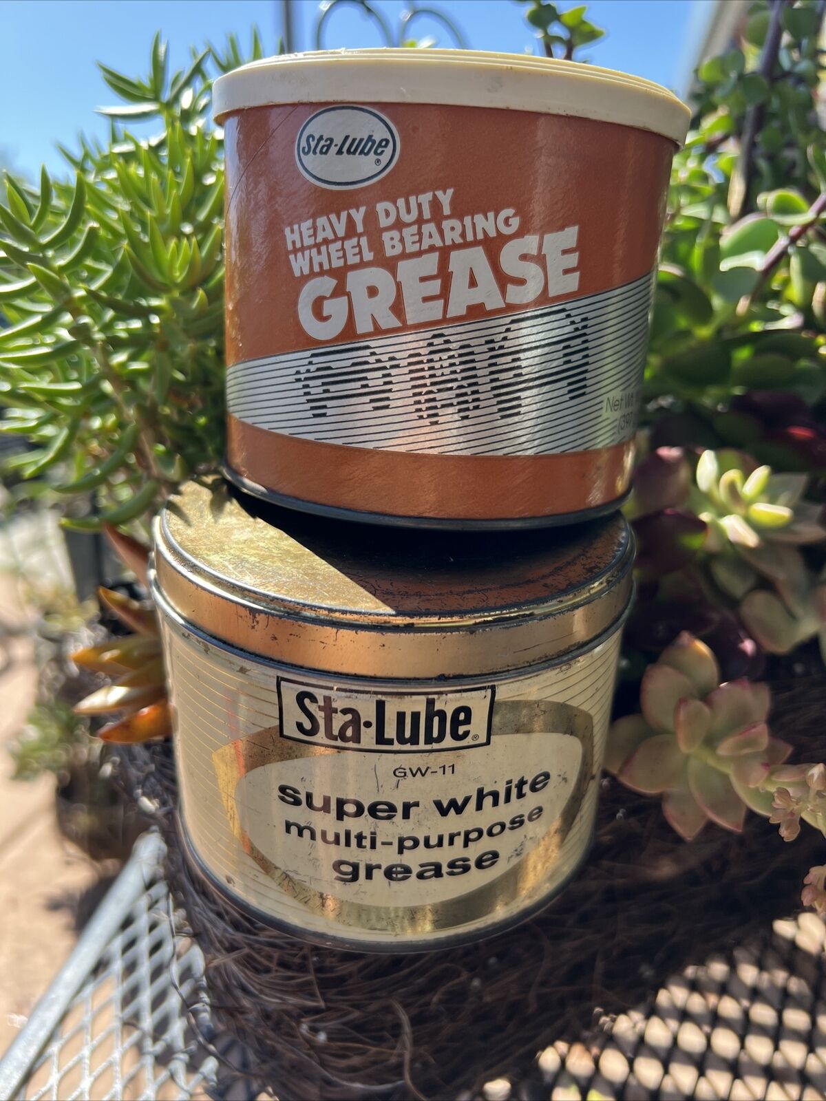 2 Vintage Sta-Lube Multi- Purpose Grease 14 Oz Tin Can Advertisement