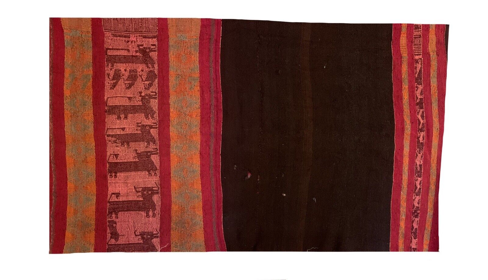 Important Rare 19th Cent Peruvian Hand Woven Woolen Striped Textile 1541