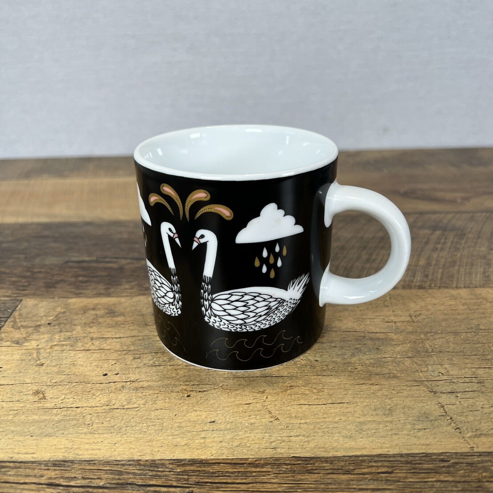 1 Danica Studio Two Swans Swimming Coffee Mug Black White Gold Ceramic