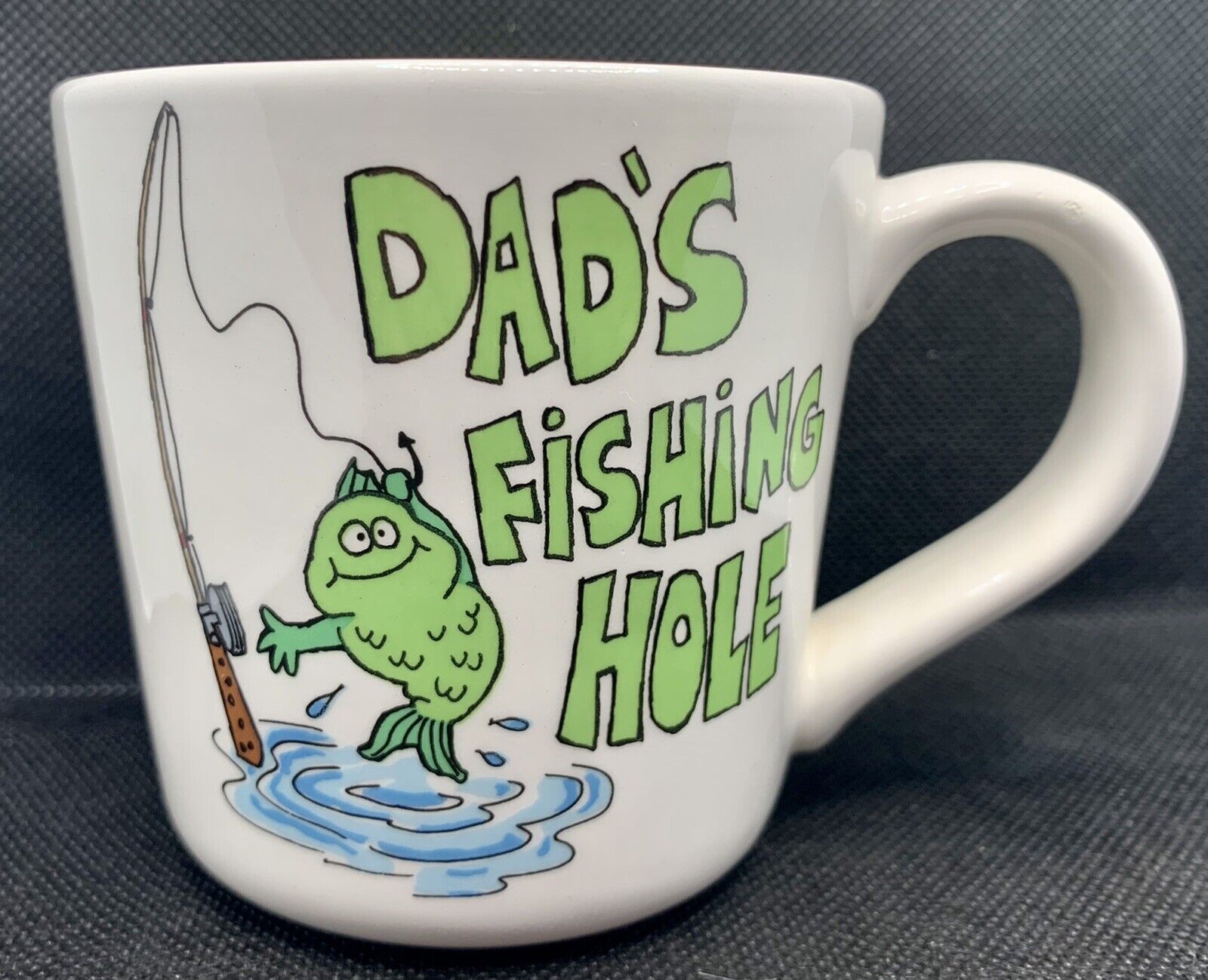 Vintage Russ Berrie Coffee Mug Dads Fishing Hole 3D Fish Inside Fathers Day Gift