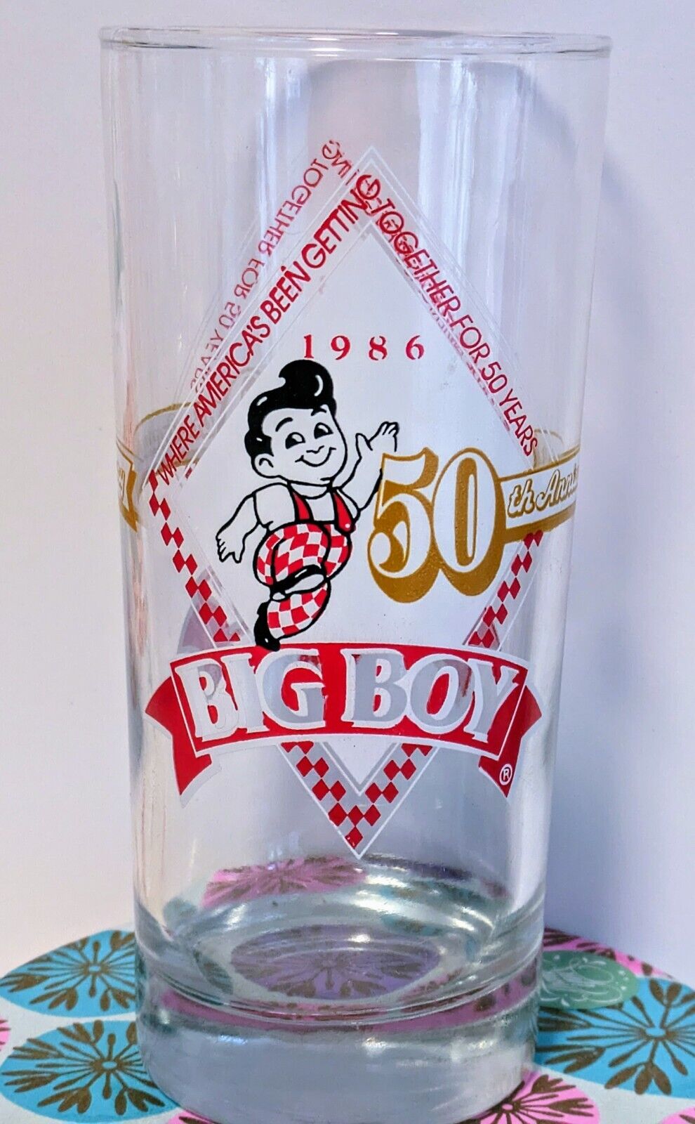 1986 Vintage Bob\'s Big Boy 50th Anniversary Collectible Glass Good Condition
