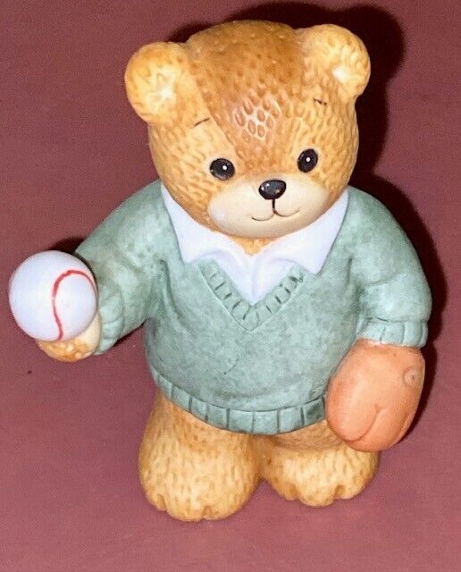 Vintage 1987 Lucy Rigg Enesco Porcelain Bear Lucy & Me Boy with Glove & Ball