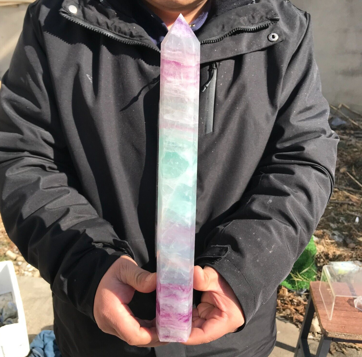 1170g Large Natural Rainbow Fluorite Obelisk Crystal Wand Point Specimen Healing