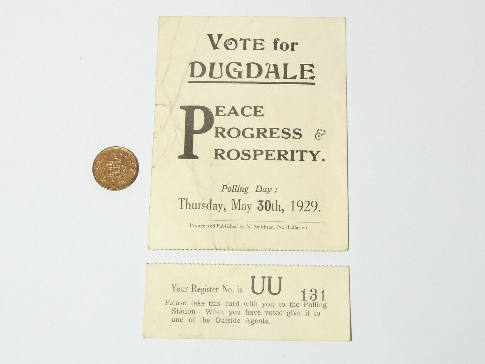 1929 VOTE for DUGDALE Richmond Yorkshire Parliamentary Election Polling Card #RF