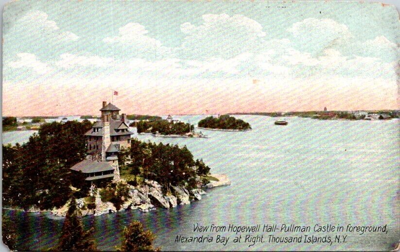 Postcard  Scenic View Thousand Islands from Hopewell Hall Pullman Castle NY 8589