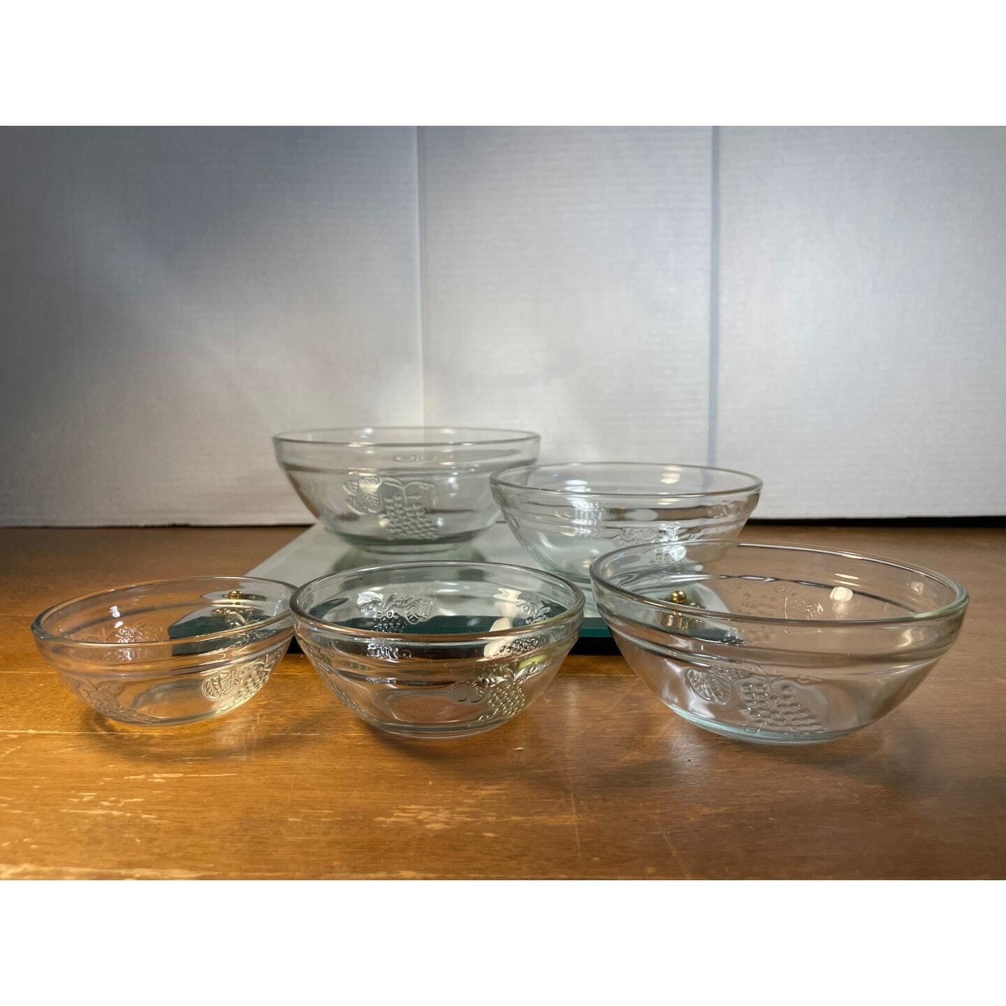 Vintage MCM Set of Five Small Nesting Glass Embossed Bowls