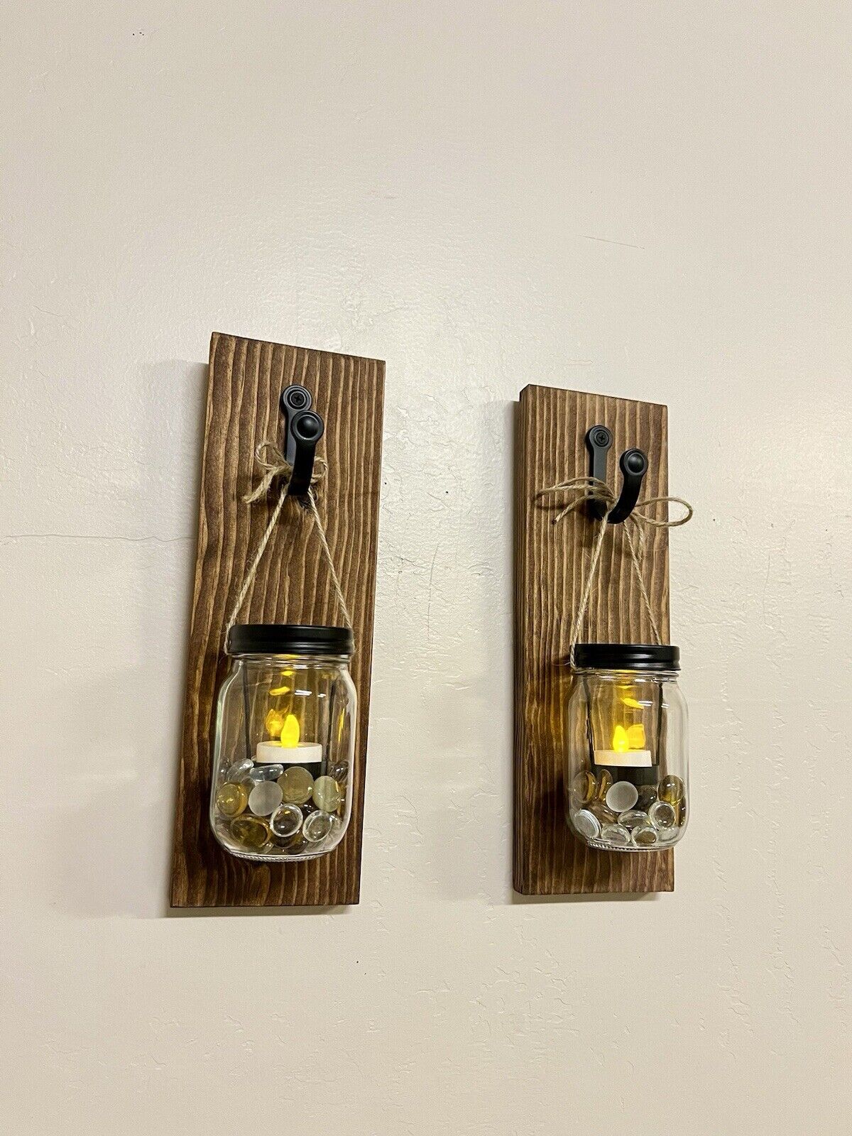 Rustic Farmhouse Wood Candle Holders Handcrafted  Unique Wall Hangings - Two
