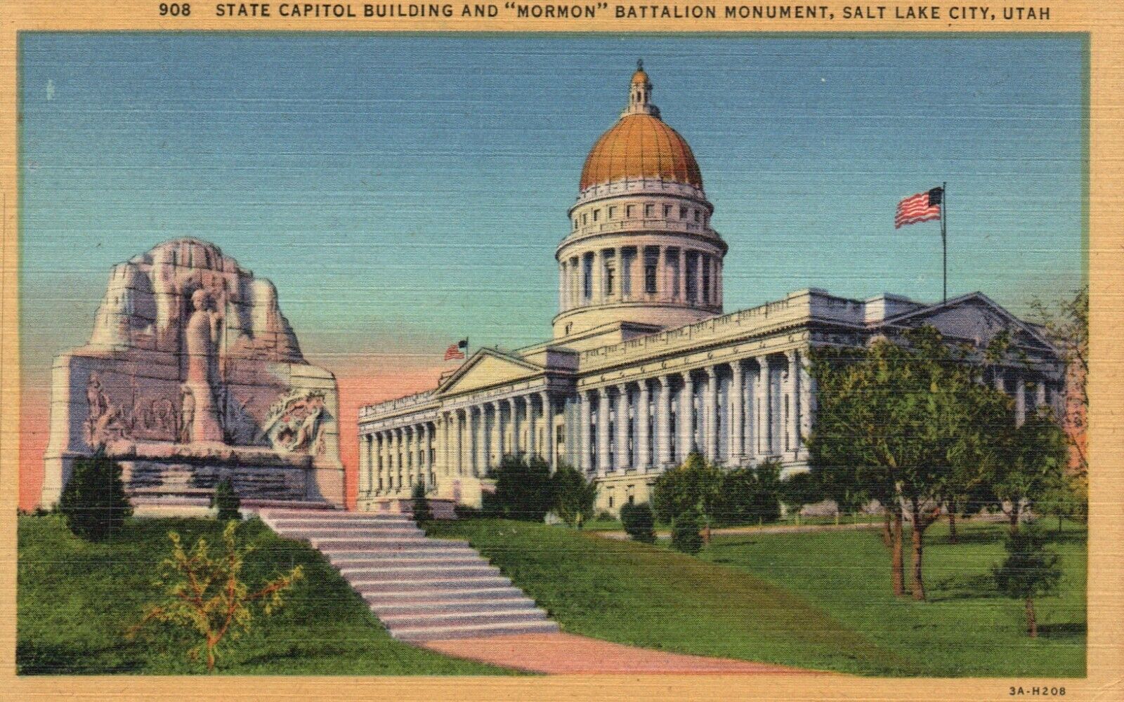 Postcard UT Salt Lake City State Capitol & Battalion Monument Vintage PC f5795
