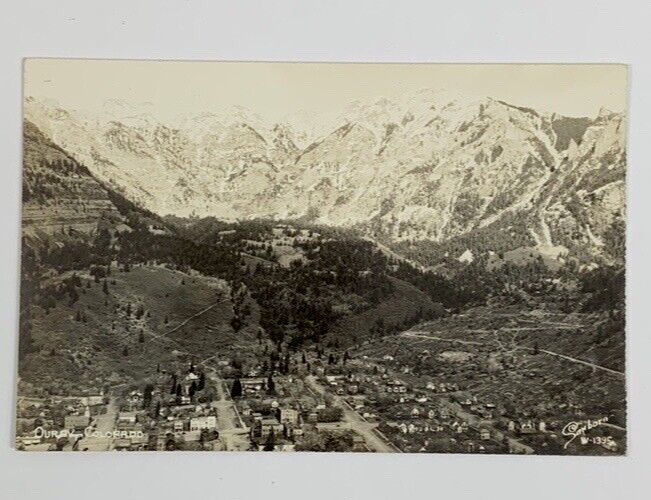 RPPC Ouray Colorado Real Photo Postcard Aerial View Mountains Town Unposted