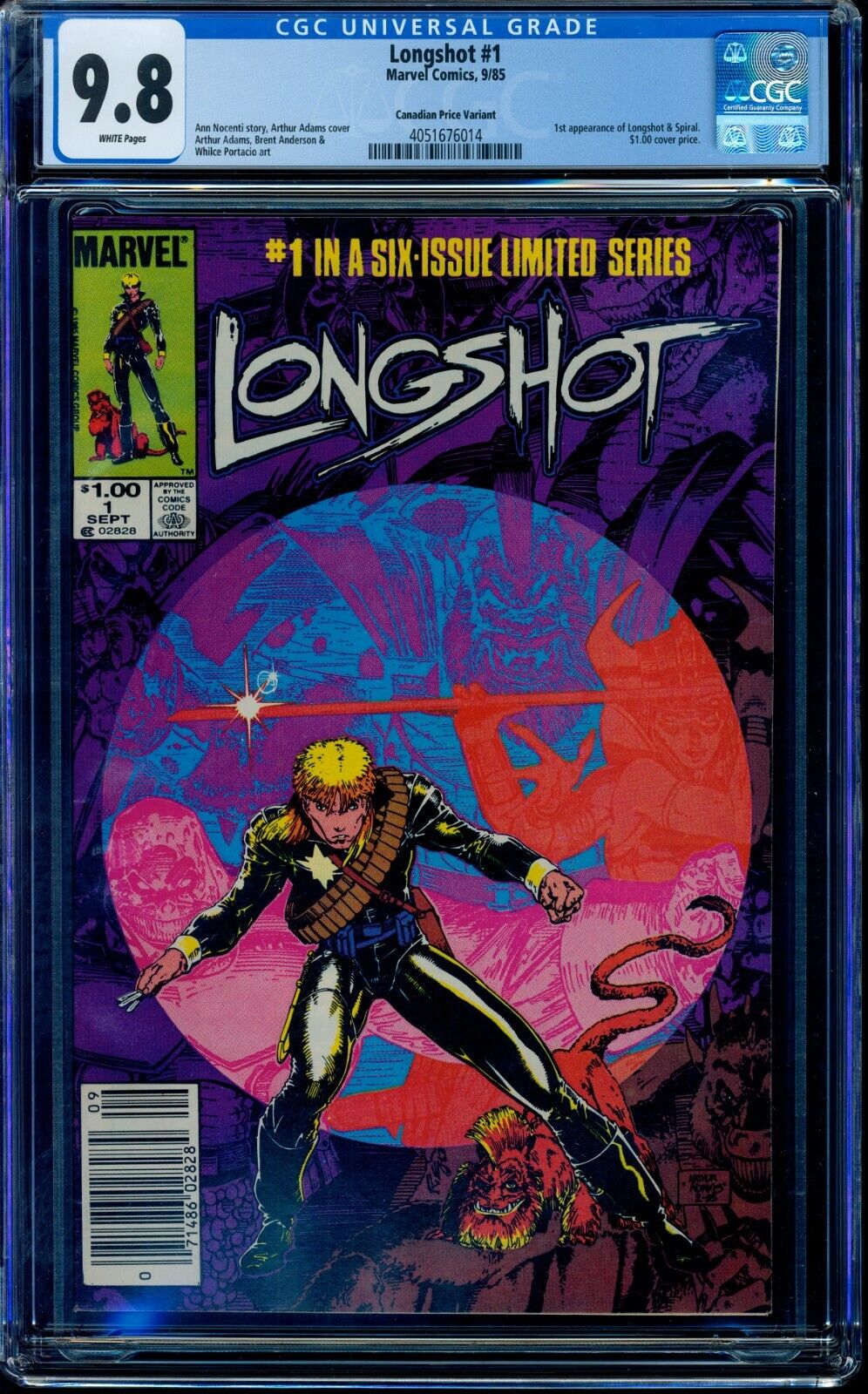 Longshot #1 CGC 9.8 1st App Spiral WHITE Canadian Newsstand Price Variant CPV
