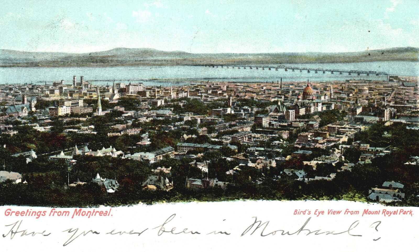Vintage Postcard Bird\'s Eye View From Mount Royal Park Montreal Canada Greetings