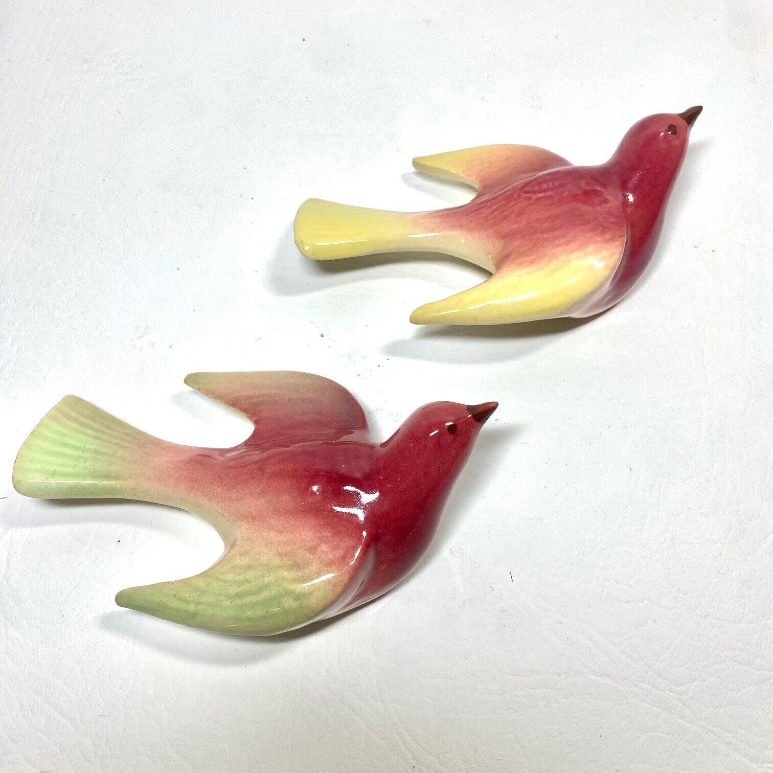 Two Retro MCM Flying Swallows 1950s Wall Art Vintage Ceramic Birds Granny Core
