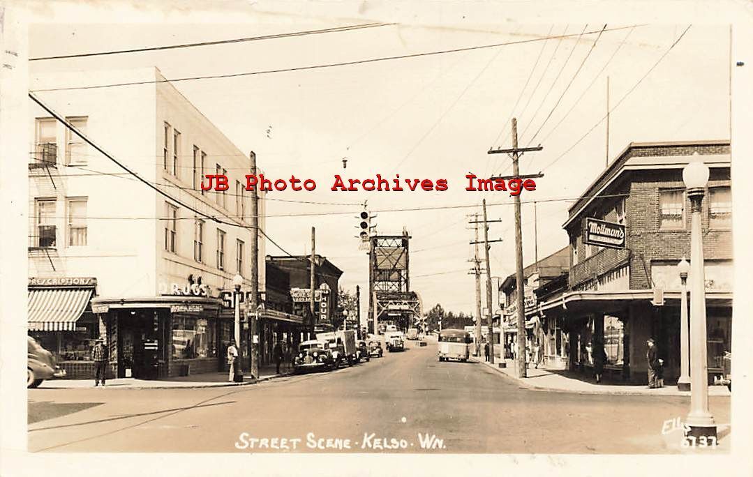 WA, Kelso, Washington, RPPC, Street Scene, Business Area, Ellis Photo No 6737