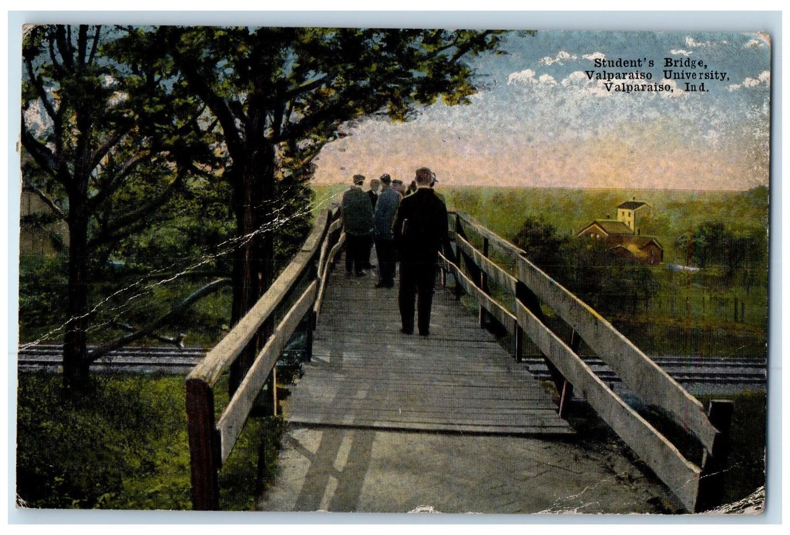 1916 Students Rustic Bridge Valparaiso University Valparaiso Indiana IN Postcard