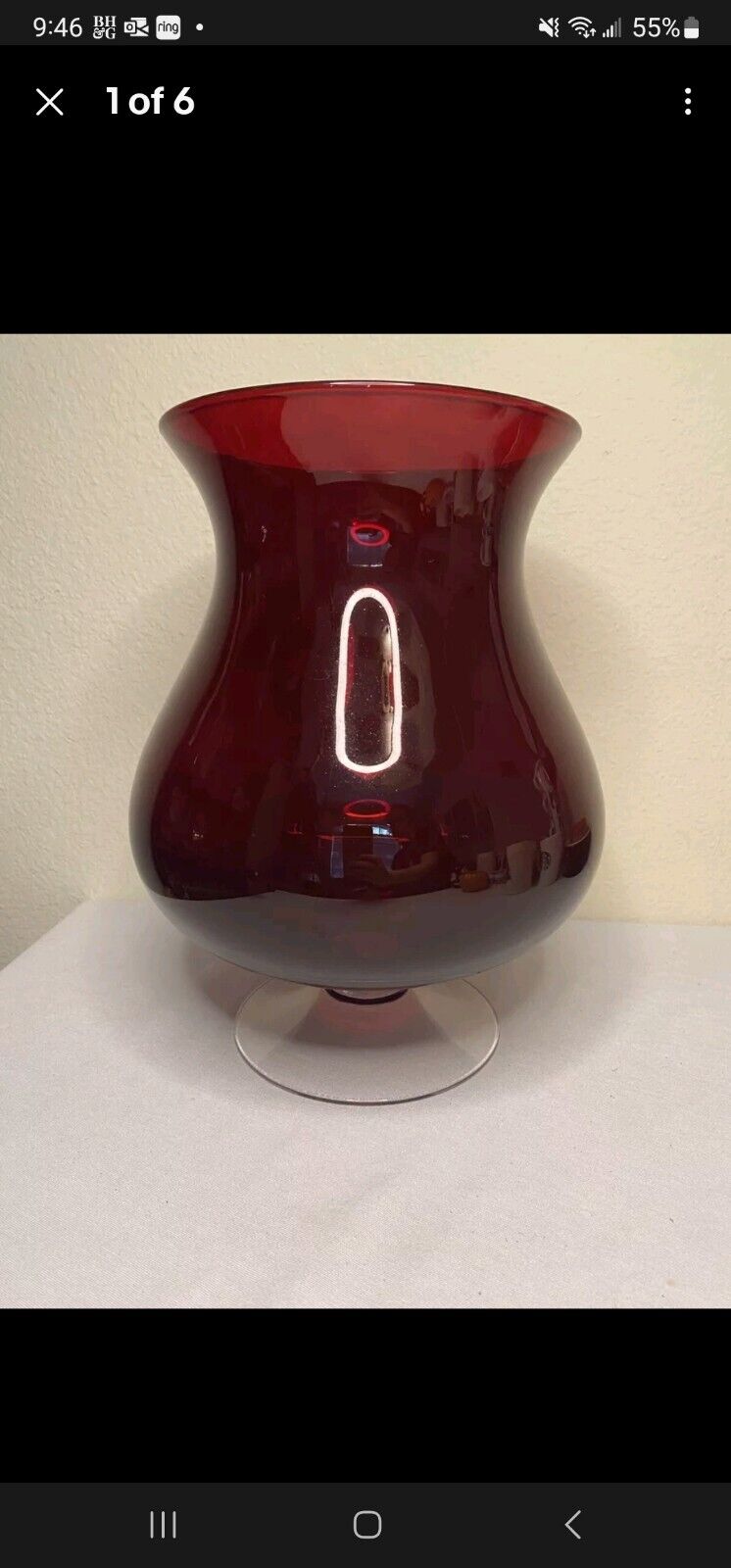Retired Partylite P9099 Ruby Red Glass Footed Hurricane Candle Holder Large