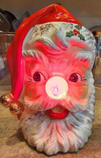 RARE Vintage Relpo Samson Santa Claus Light Up Head Vase MCM Christmas Planter