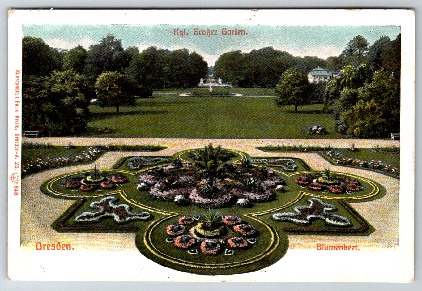 c1920s Dresden Kgl. Groker Garten Blumenbeet Germany Garden Antique Postcard