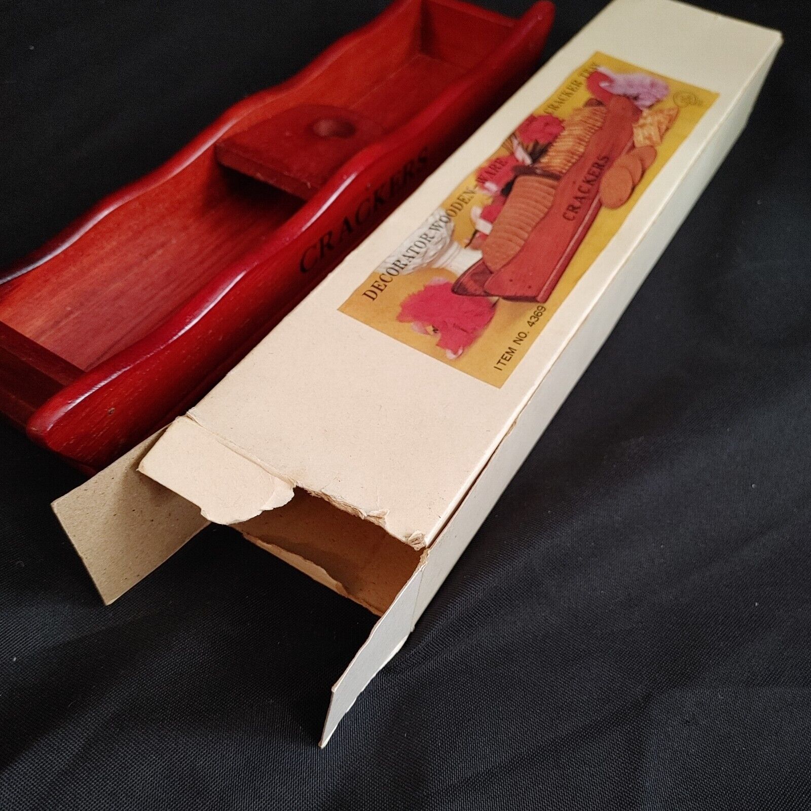 Vintage Wood Cracker Boat Holder Tray Server With Handle, Box