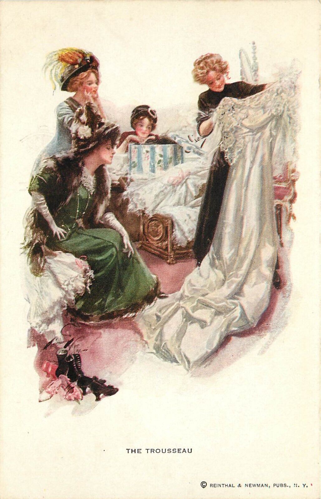 A/S Harrison Fisher Postcard 187. The Wedding Trousseau, Ladies Look at Clothes