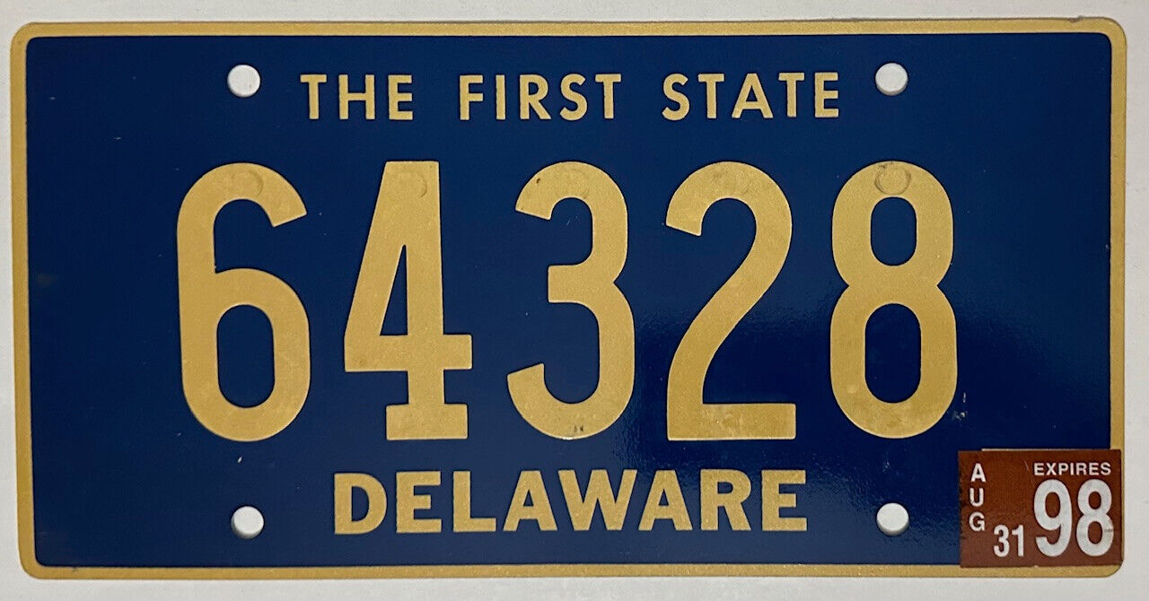 1998 DELAWARE Riveted License Plate DE #64328