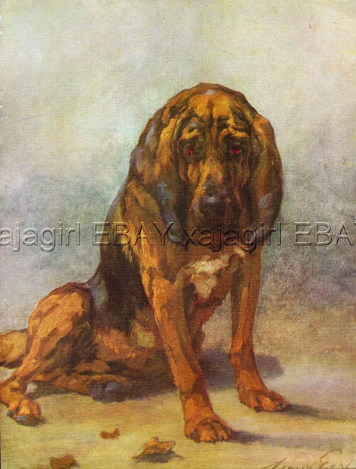 DOG Bloodhound, Beautiful 1930s Color Linen Print by Maud Earl