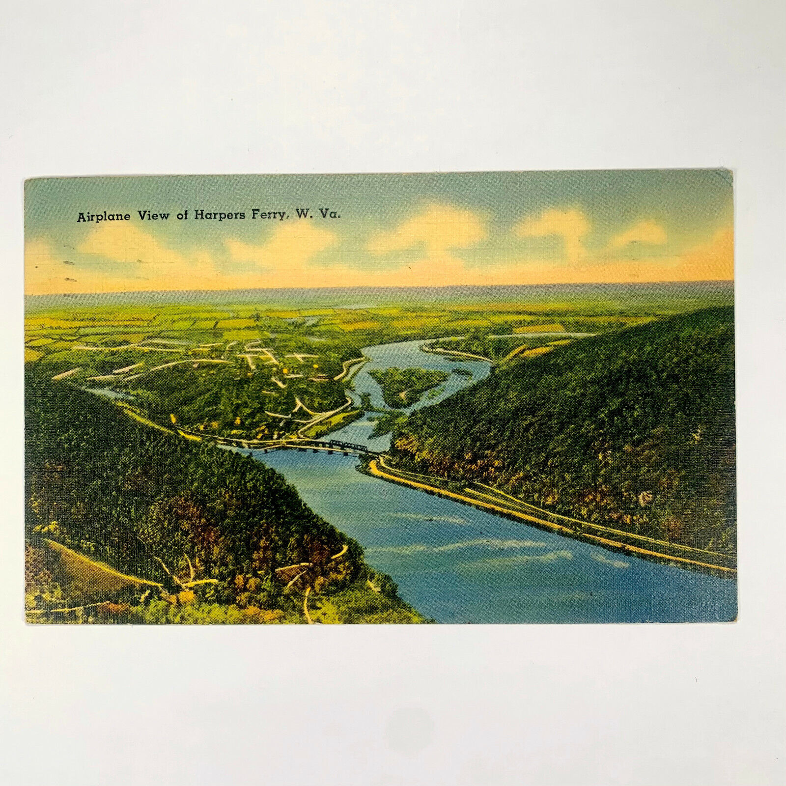 Postcard West Virginia Harpers Ferry WV Aerial Bird Eye View1940 Posted Linen