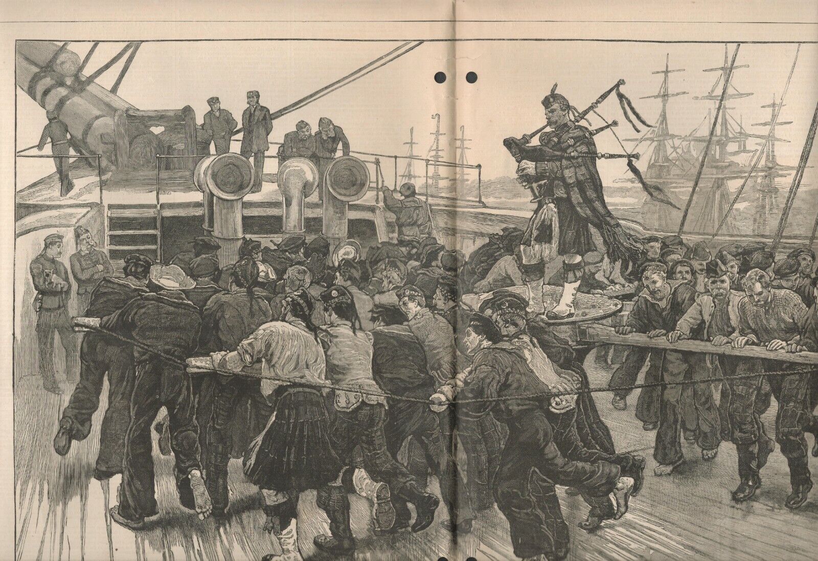 Antique Rare Harper\'s Weekly  1873 SCENE ON THE DECK OF AN ENGLISH TROOP SHIP