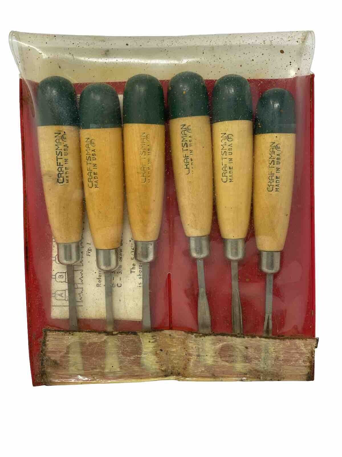 Vintage Craftsman Wood Carving Chisels Tool Set with Pouch, 6 pc. No. 3689