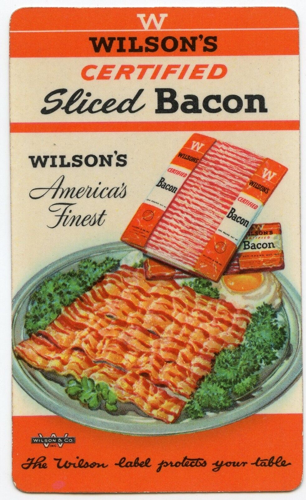 Vintage 1950 WILSON\'S CERTIFIED SLICED BACON Wallet Pocket Calendar Plastic