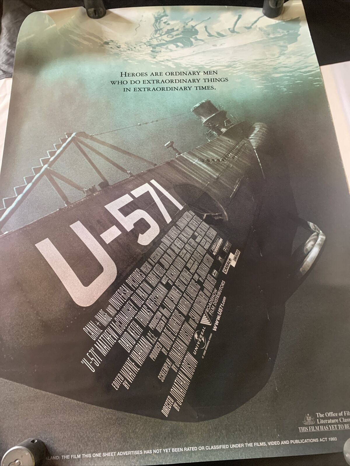 ORIGINAL VINTAGE MOVIE POSTER CINEMA SHEET U-571 SUBMARINE BON JOVI