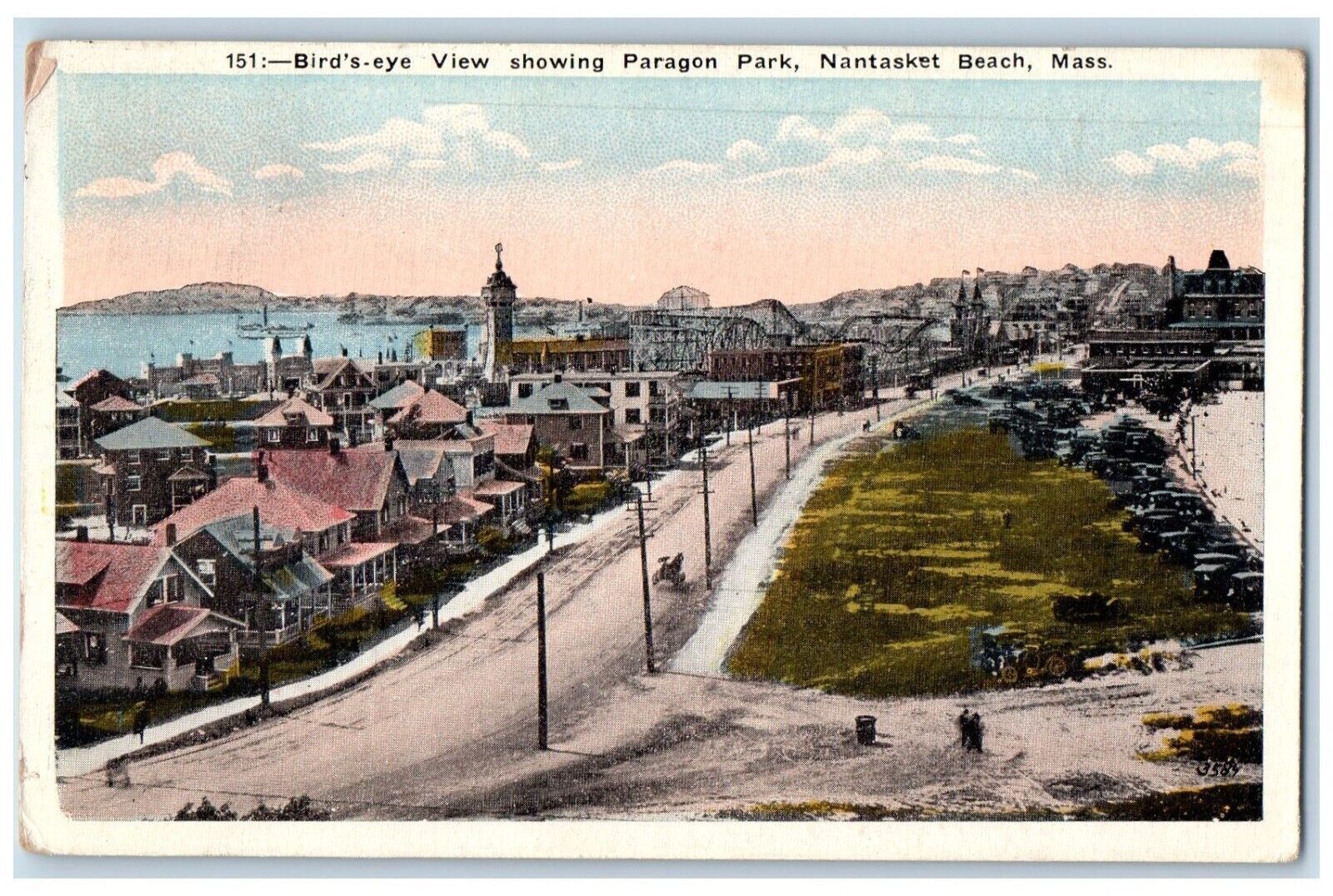 1923 Bird's Eye View Showing Paragon Park Nantasket Beach MA Vintage Postcard