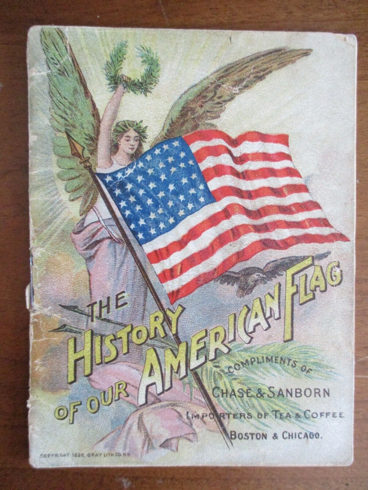 1898 CHASE & SANBORN advertising THE HISTORY OF THE AMERICAN FLAG 6 color flags