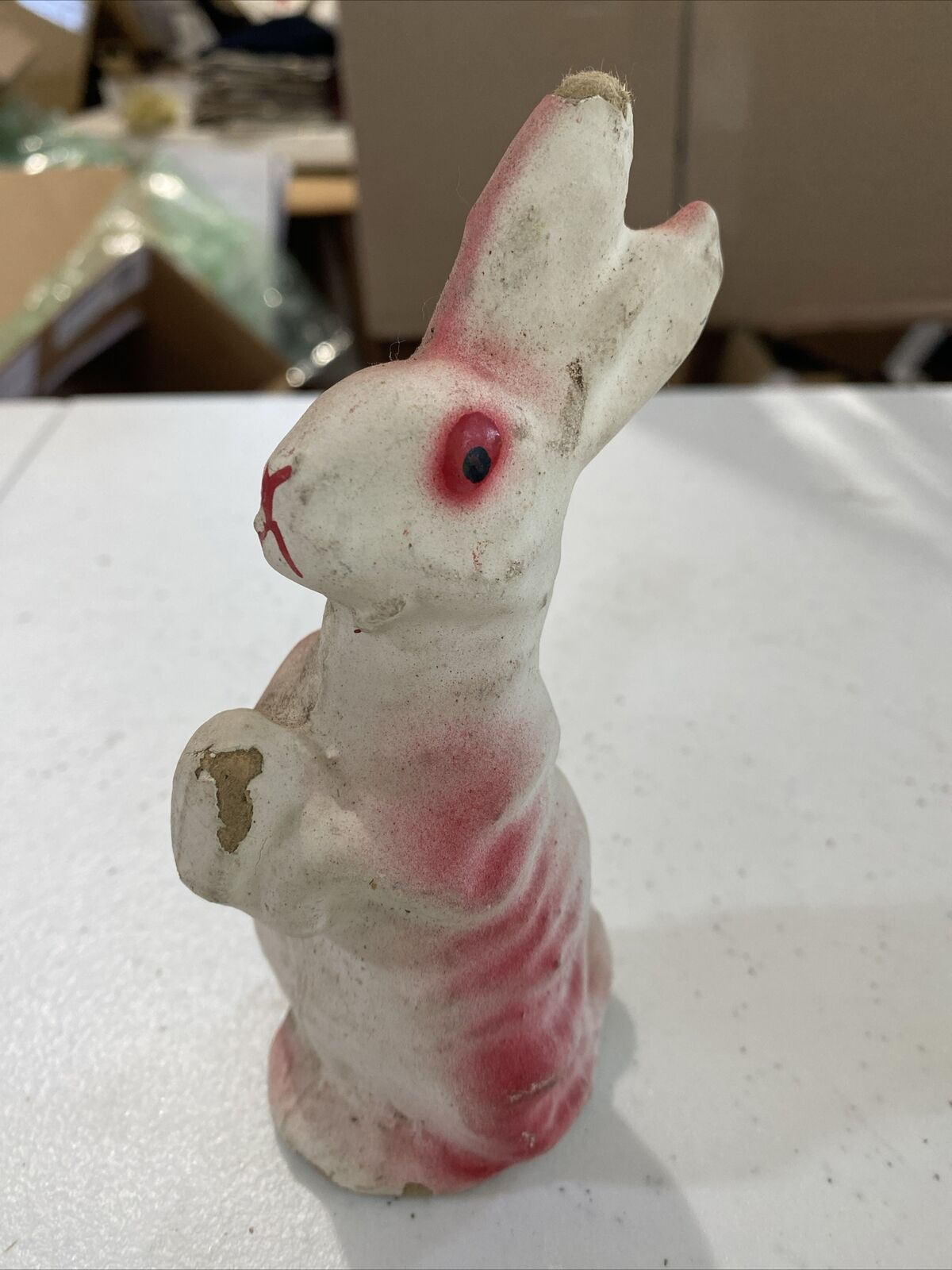 Antique Vintage Easter Paper Mache Bunny Candy Container 6” Easter Pulp Rabbit