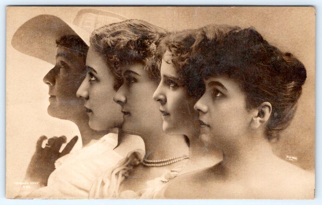 Pre-1907 RPPC ROTOGRAPH 5 BEAUTIFUL WOMEN B J FALK NEW YORK PHOTO POSTCARD #2
