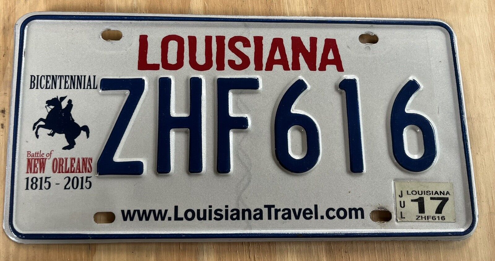 Louisiana License Plate New Orleans Bicentennial 1815-2015 Expired 2017 ZHF616