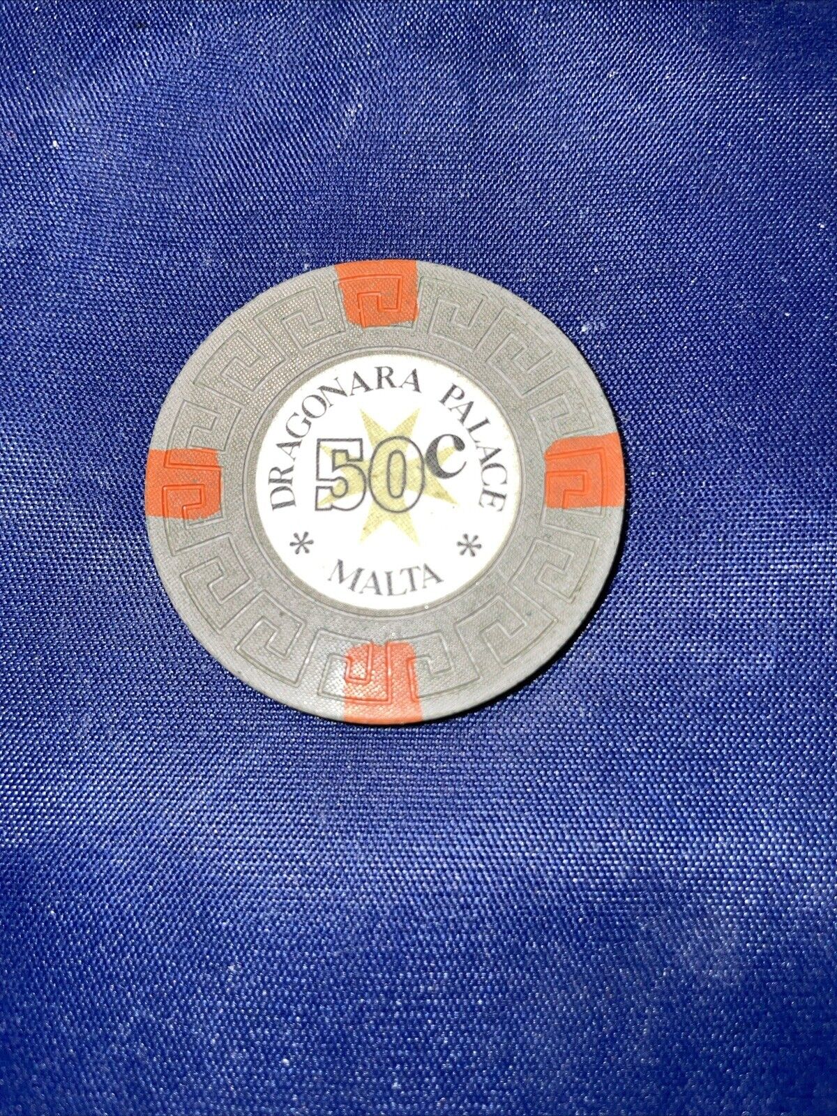 Vintage Dragonara Malta Casino Poker Chip Silver Gray Red $.50 Fifty BXF
