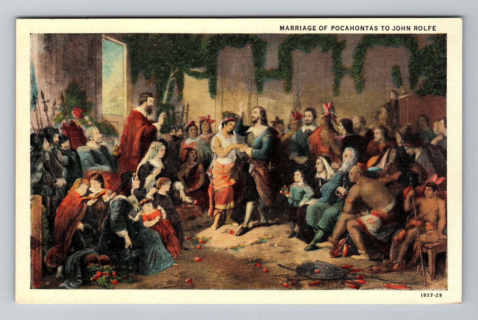Jamestown VA-Virginia, Marriage Of Pocahontas John Rolfe Vintage Postcard