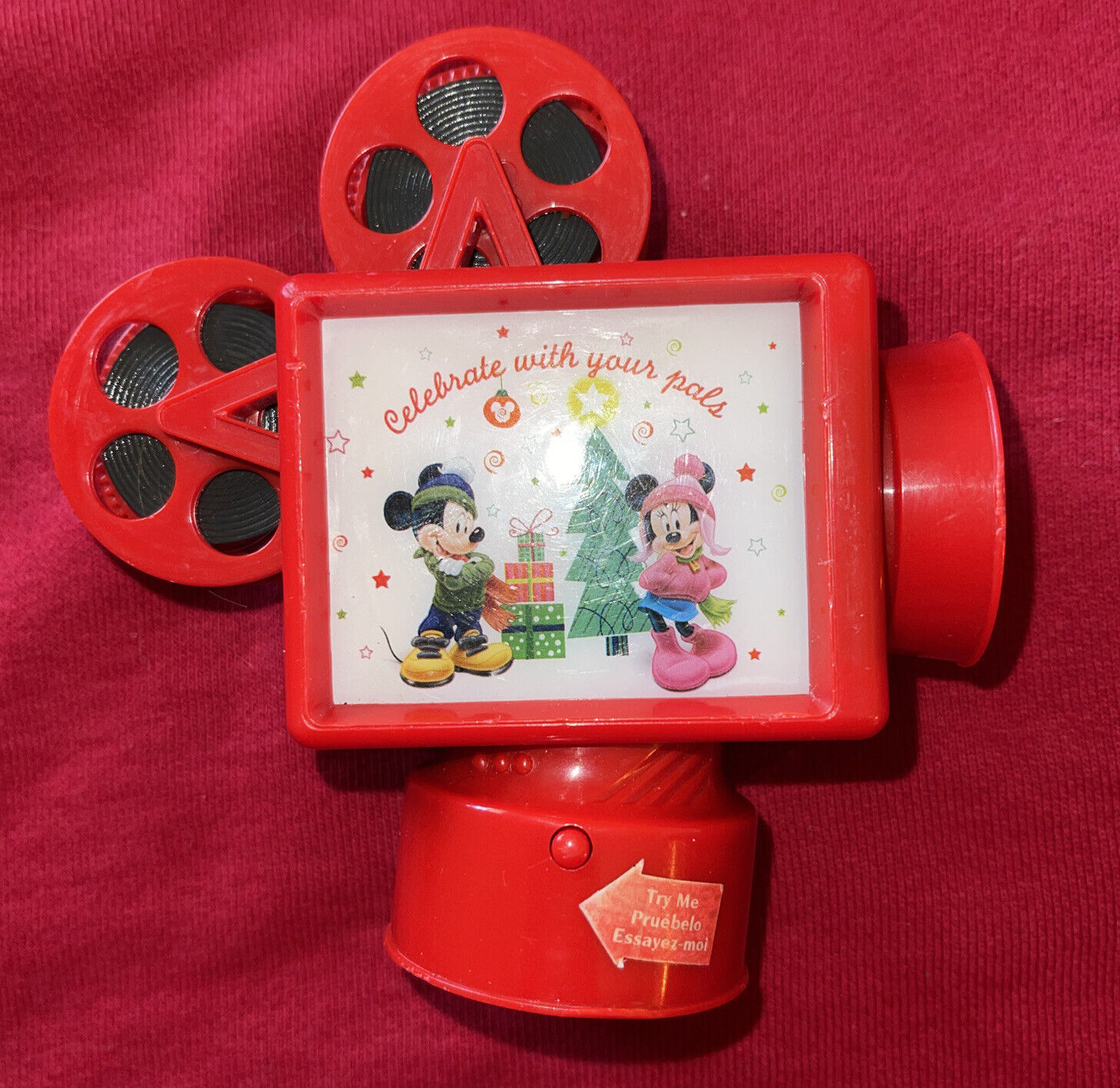 Disney Mickey Minnie Christmas Movie Reel Figure Music And Lights Flash Works