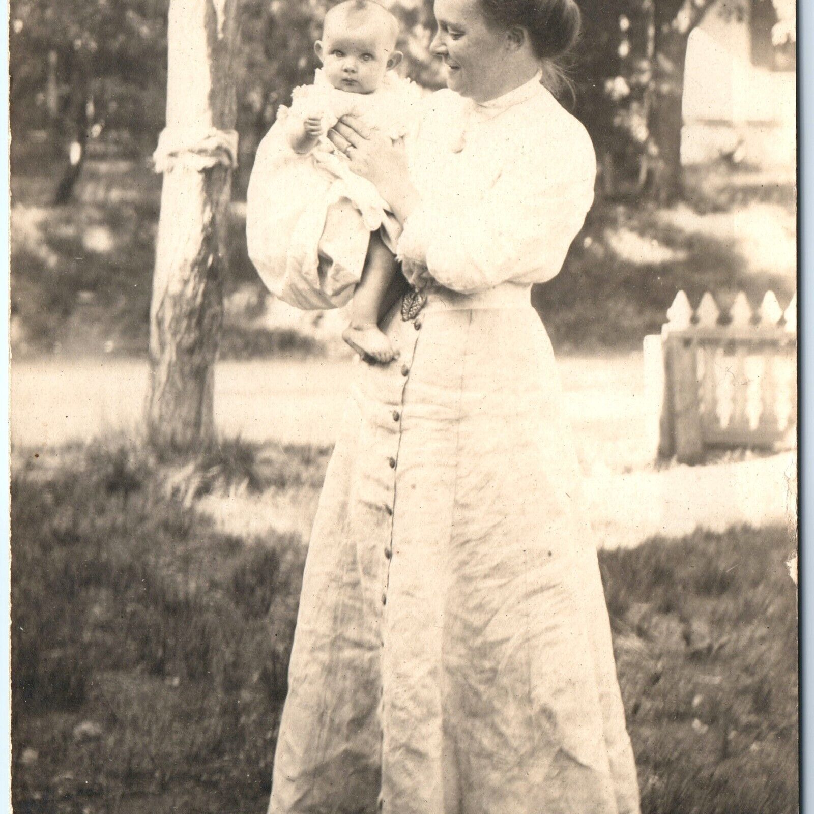c1910s Adorable Mother Grandmother RPPC Holds Baby Boy Bright Eyes Big Ears A151