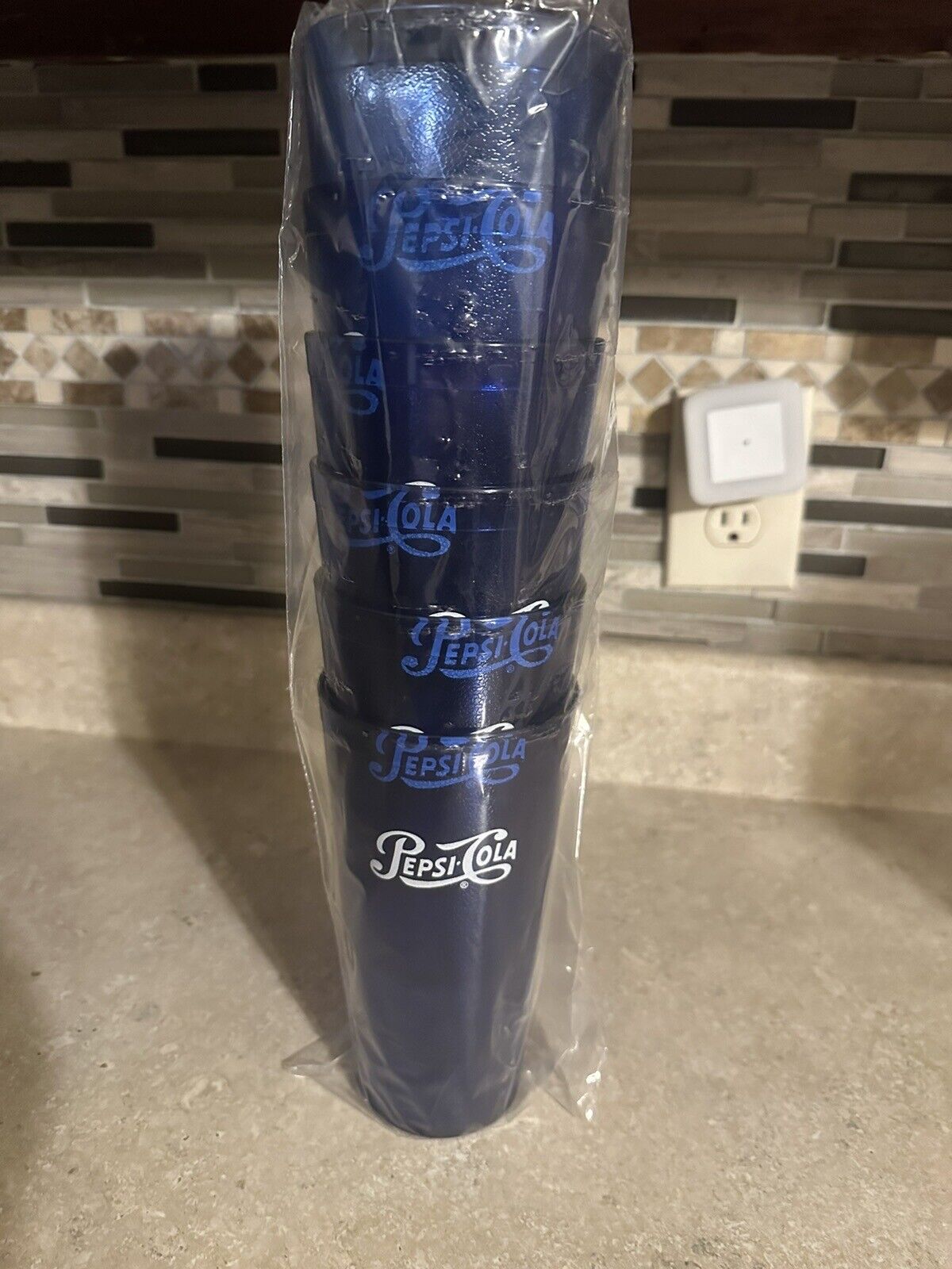6 Pepsi Cola Restaurant Ice Blue Pebbled Plastic Tumblers Cups  * NEW IN PLASTIC