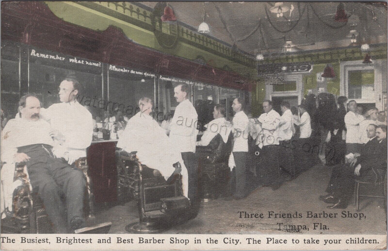 Tampa, FL: 1913 Three Friends Barber Shop - DeSoto? *rare* Florida postcard Fla