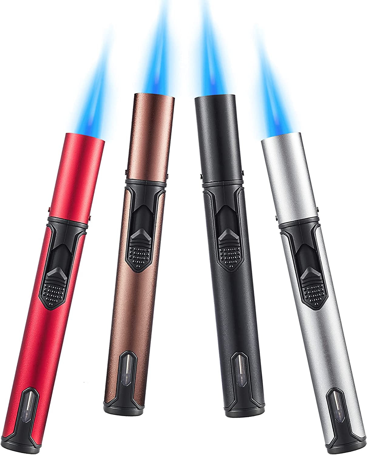 Urgrette 4 Pack Butane Torch Lighters, 6-Inch Refillable Pen Lighter Adjustable 