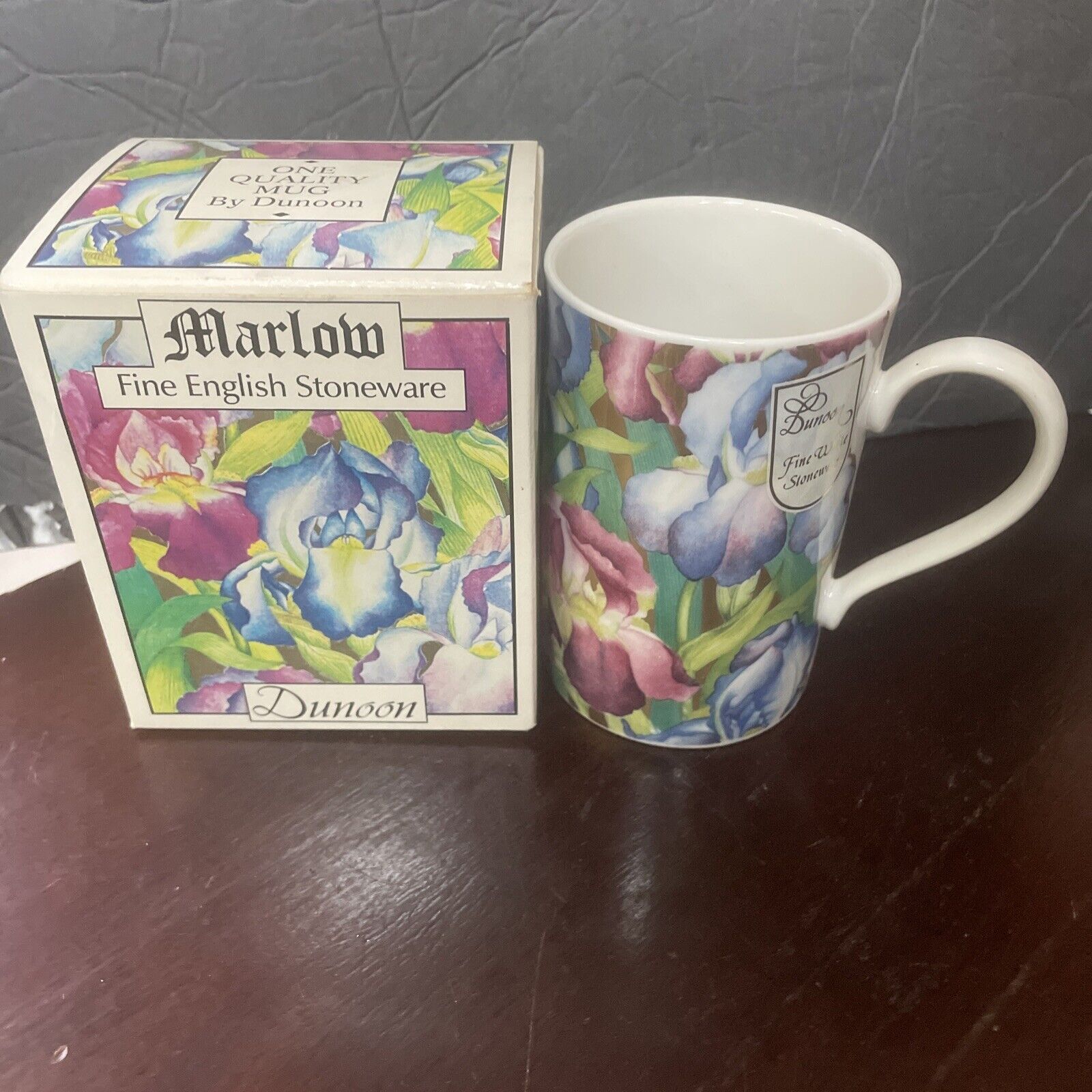 VTG Dunoon Scotland Marlow Iris Coffee Mug Tea Cup Purple/Pinks Gold New In Box