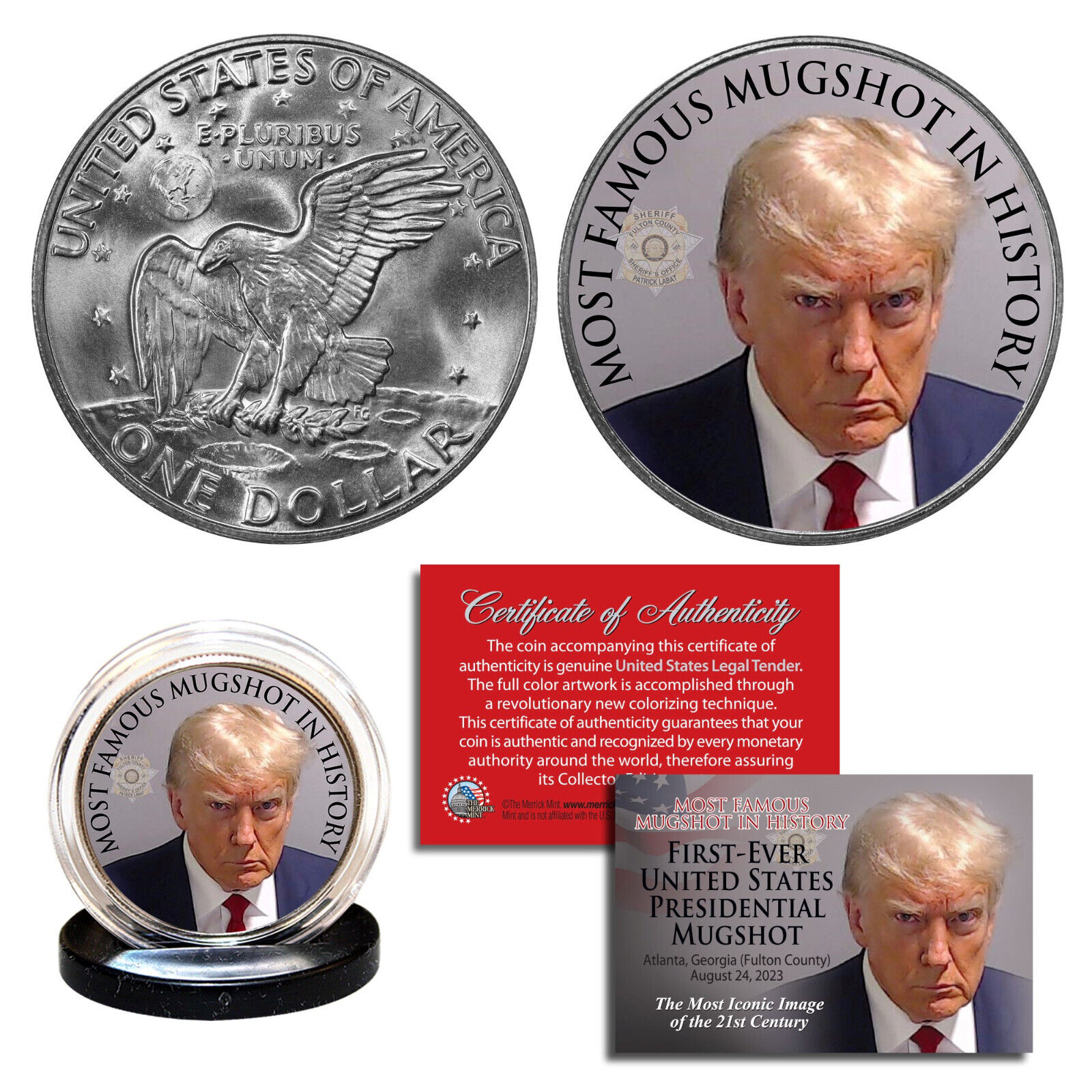 DONALD TRUMP 45th President MUGSHOT Photo Official Legal Tender IKE $1 U.S. Coin